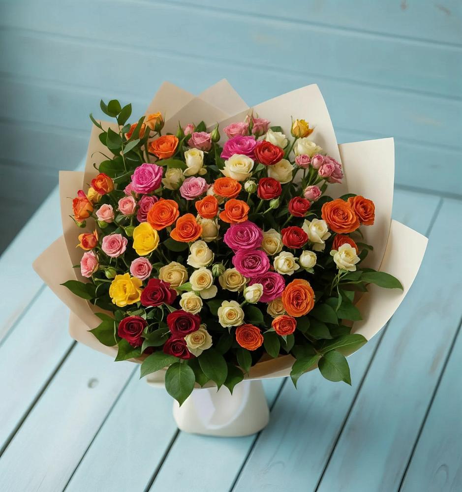 Букет Микс из разноцветных кустовых роз в Константиновке