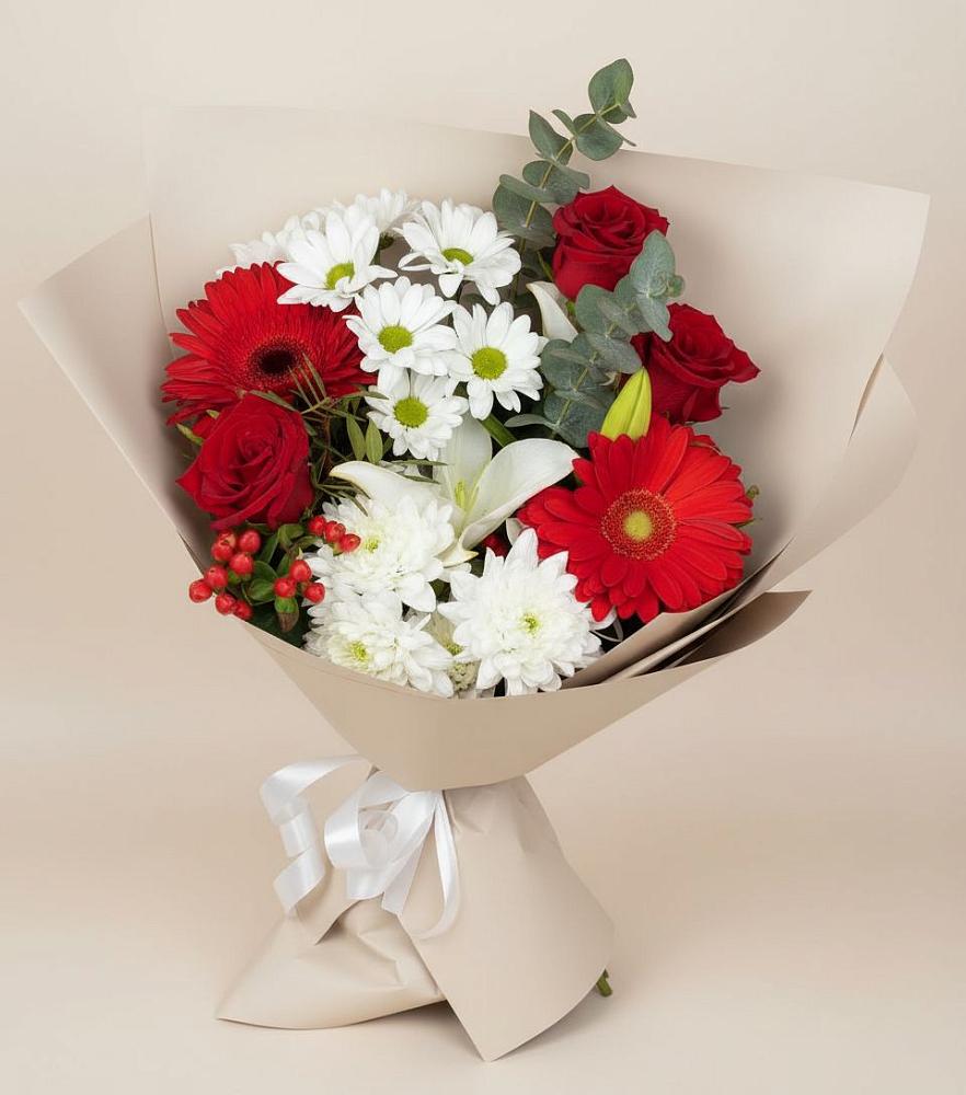 Букет цветов из: Розы, Хризантемы, Герберы и Лилии в Константиновке