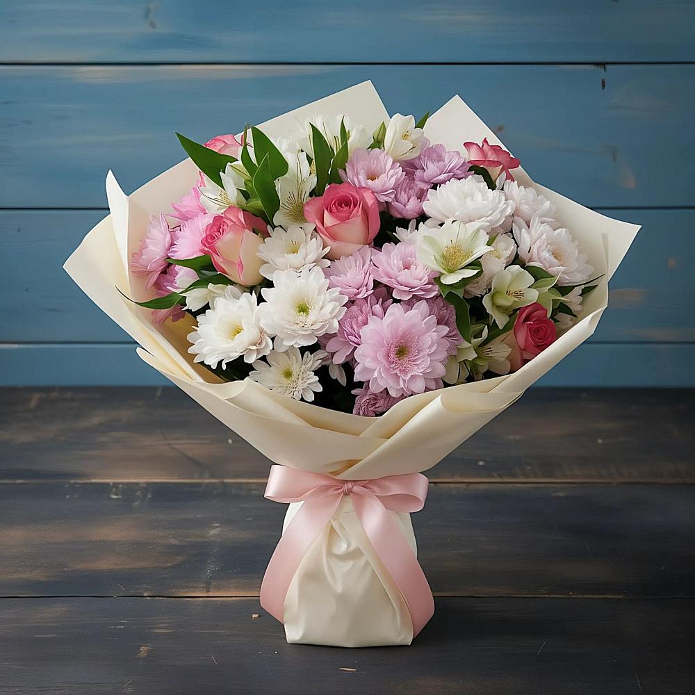 Букет цветов из: Хризантемы, Альстромерии и Розы в Константиновке